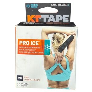 KT Tape Pro Ice Kinesiology Tape Black Cool Aqua 20 Strips Pain Relief‎ EXP3/25